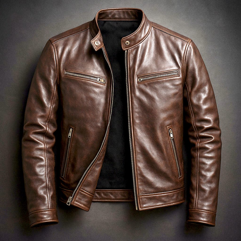 Luciano | Men's Leather Biker Jacket with Zip-Up Closure