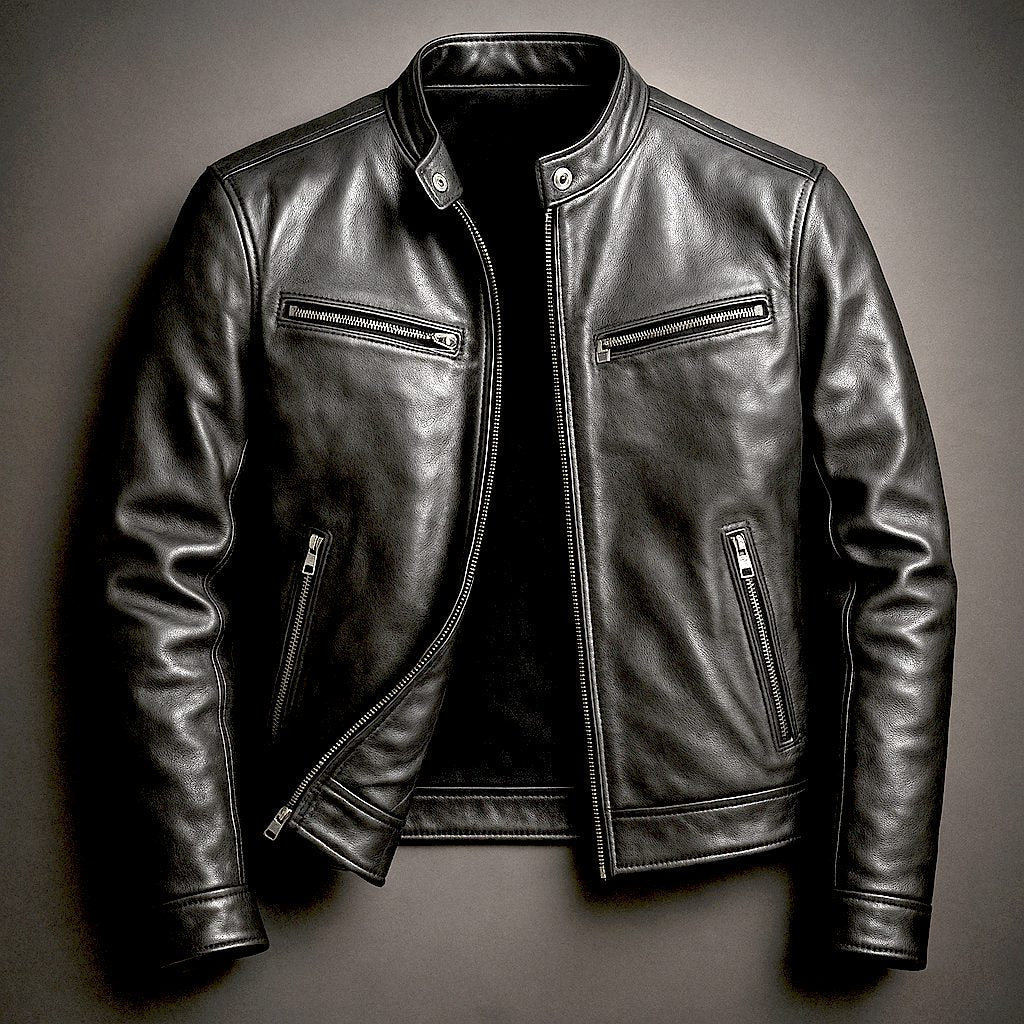 Luciano | Men's Leather Biker Jacket with Zip-Up Closure