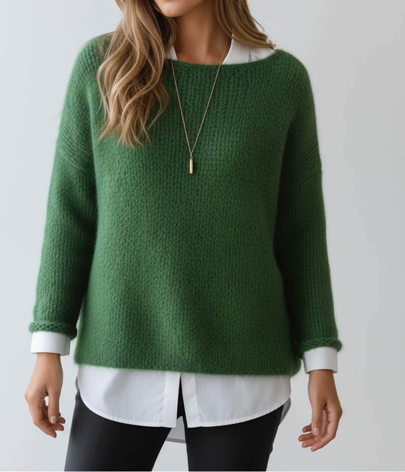 Women's Fluffy Oversized Knit Sweater – Soft Textured Wide Neck Pullover with Relaxed Long Sleeves for Autumn and Winter