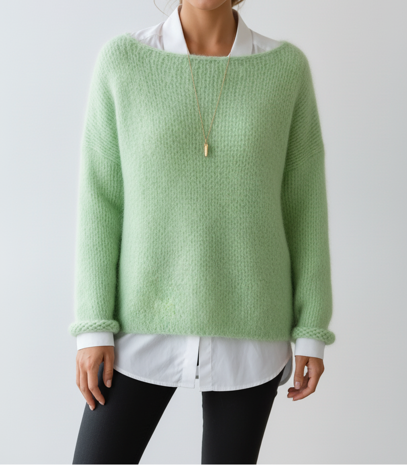 Women's Fluffy Oversized Knit Sweater – Soft Textured Wide Neck Pullover with Relaxed Long Sleeves for Autumn and Winter