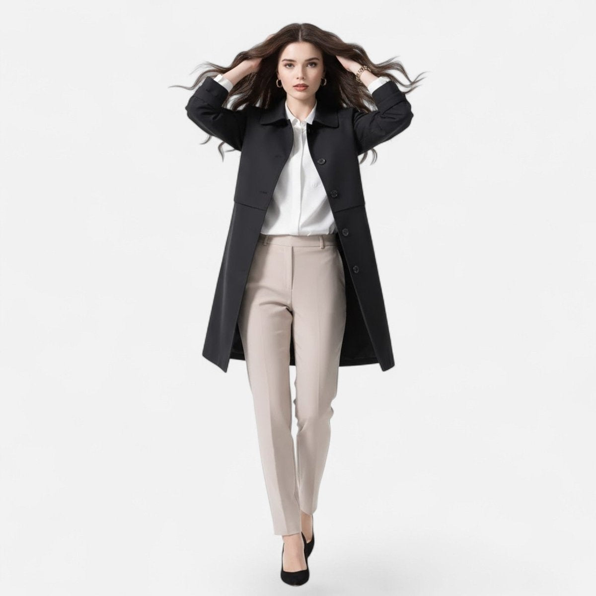 Natalie | Women's Long Wool Blend Trench Coat Double Breasted