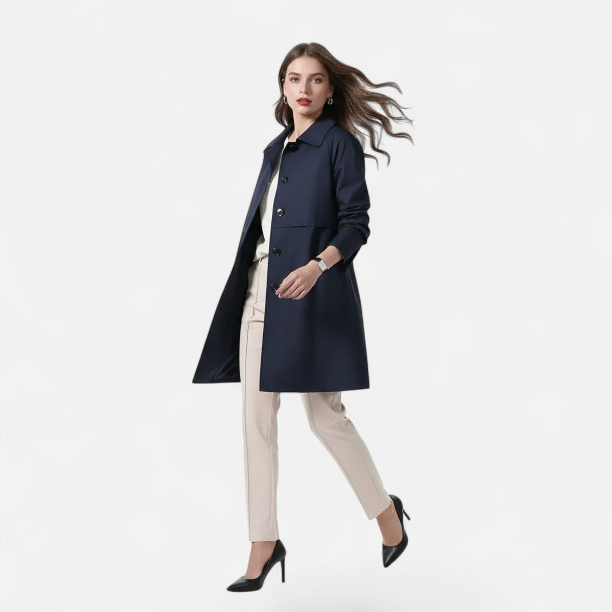 Natalie | Women's Long Wool Blend Trench Coat Double Breasted