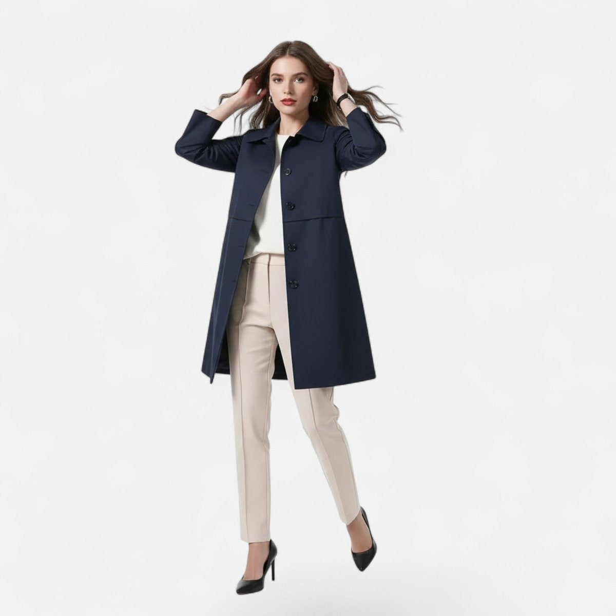 Natalie | Women's Long Wool Blend Trench Coat Double Breasted