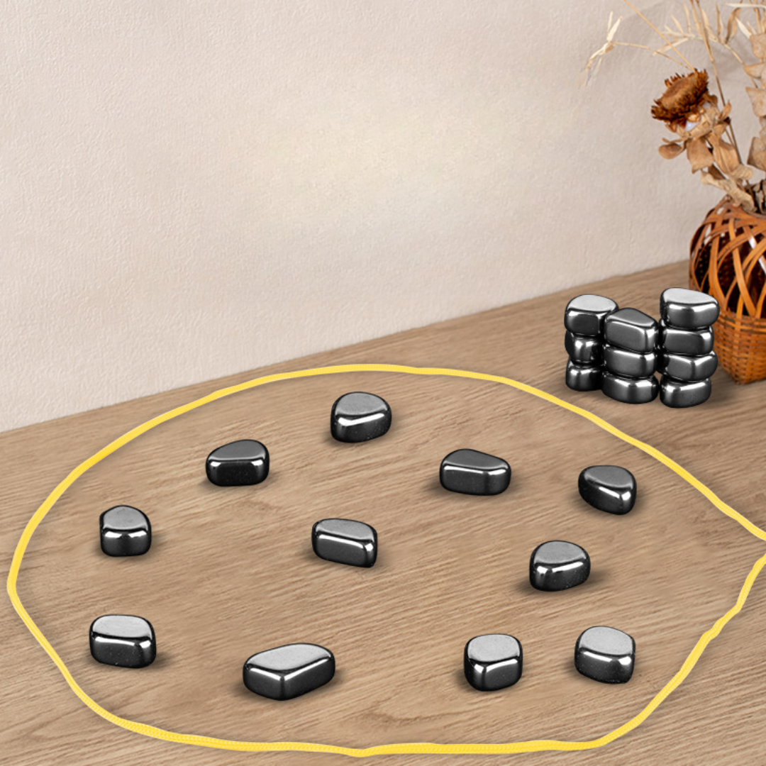 Magnetic Chess Game with Polished Stone Pieces and Portable Travel Drawstring Bag