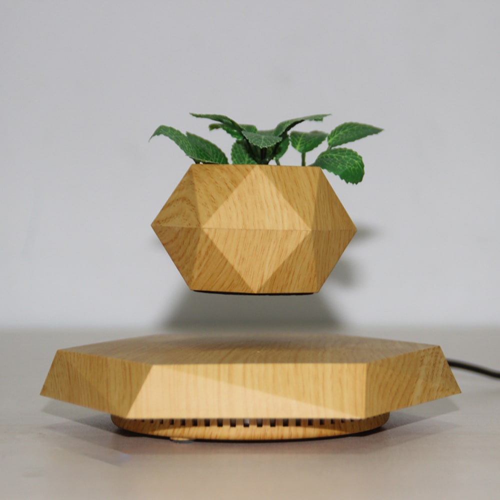 Magnetic Levitation Floating Planter with Geometric Hexagonal Pot and Electromagnetic Base