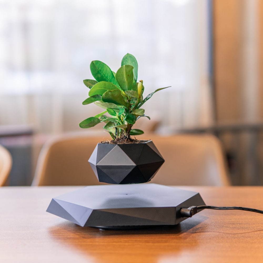 Magnetic Levitation Floating Planter with Geometric Hexagonal Pot and Electromagnetic Base
