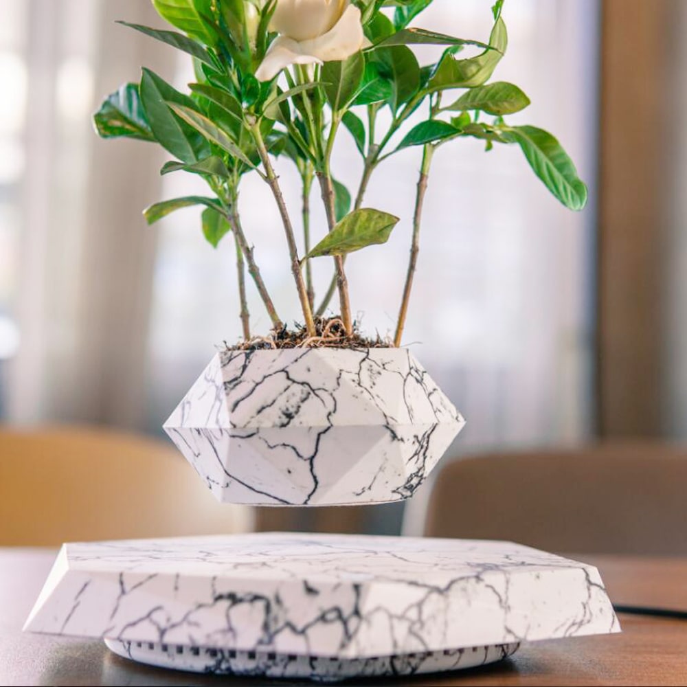 Magnetic Levitation Floating Planter with Geometric Hexagonal Pot and Electromagnetic Base