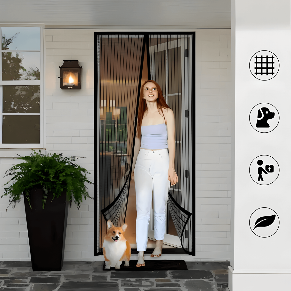 Magnetic Screen Door with Self-Closing Mesh and Pet-Friendly Design