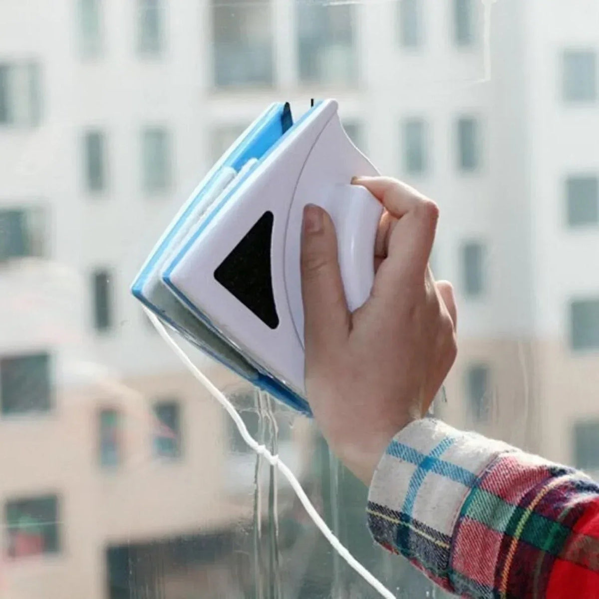 Magnetic Window Cleaner and Squeegee with Triangular Design for Hard-To-Reach