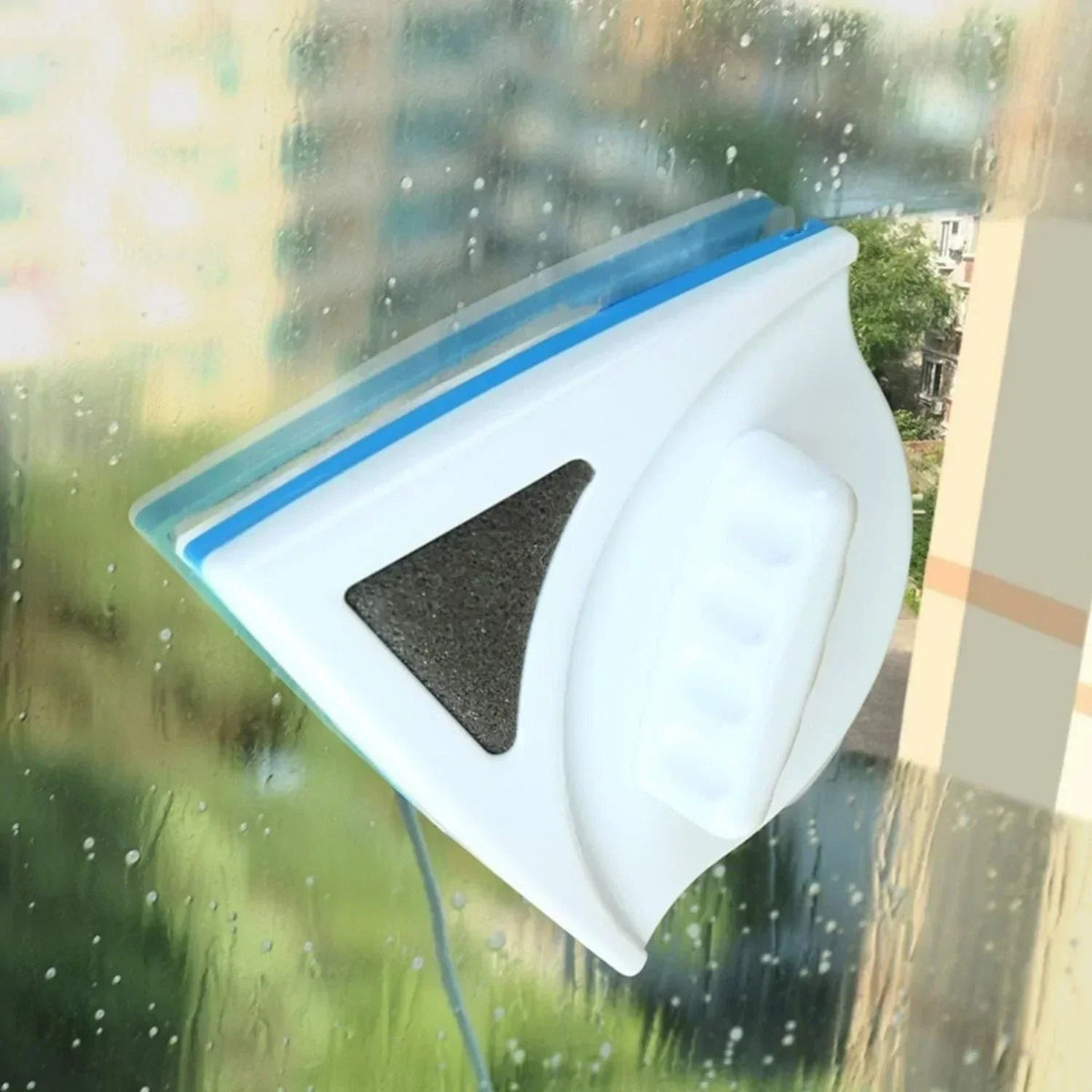 Magnetic Window Cleaner and Squeegee with Triangular Design for Hard-To-Reach