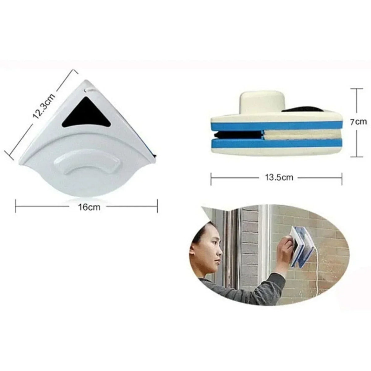 Magnetic Window Cleaner and Squeegee with Triangular Design for Hard-To-Reach