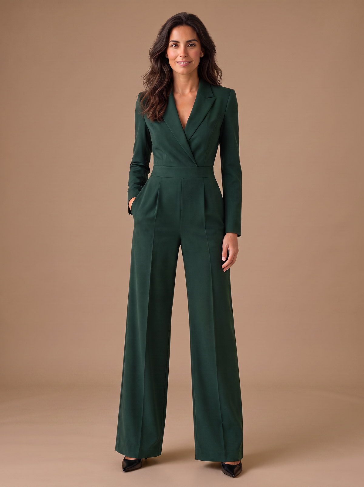 Women’s Tailored Wide-Leg Jumpsuit with Blazer Collar