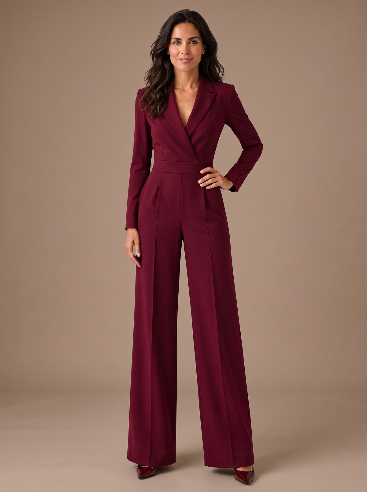 Women’s Tailored Wide-Leg Jumpsuit with Blazer Collar