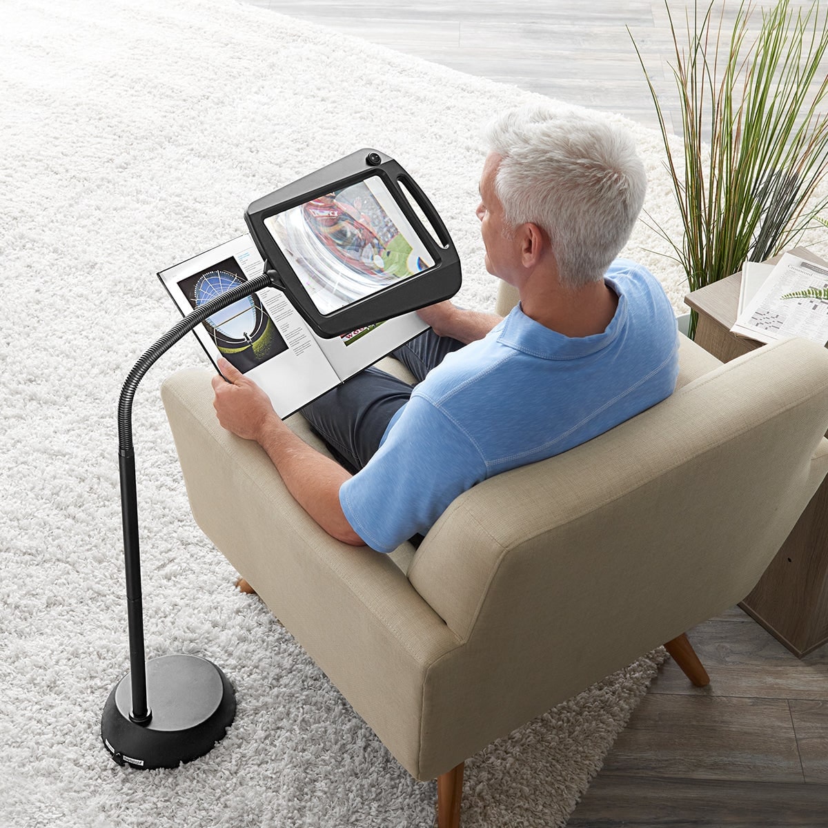 Magnifying Floor Lamp with Swing Arm Gooseneck Adjustable LED and Flexible Base Torchiere