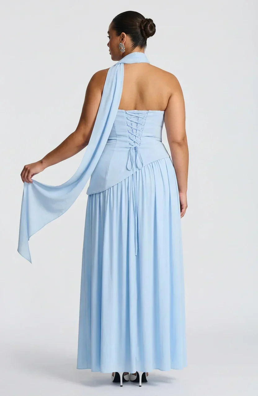 Women’s Strapless Corset Maxi Dress with High Split
