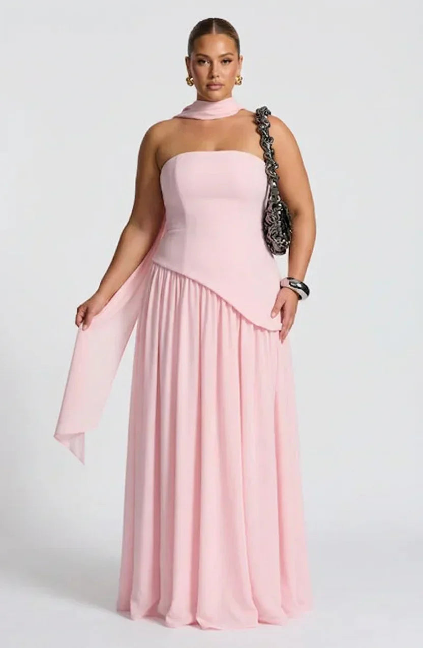 Women’s Strapless Corset Maxi Dress with High Split
