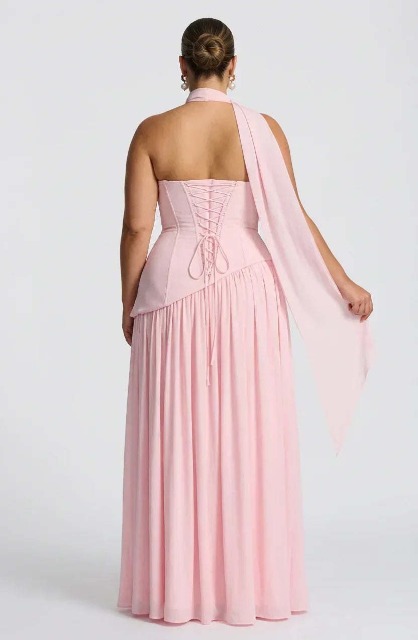 Women’s Strapless Corset Maxi Dress with High Split