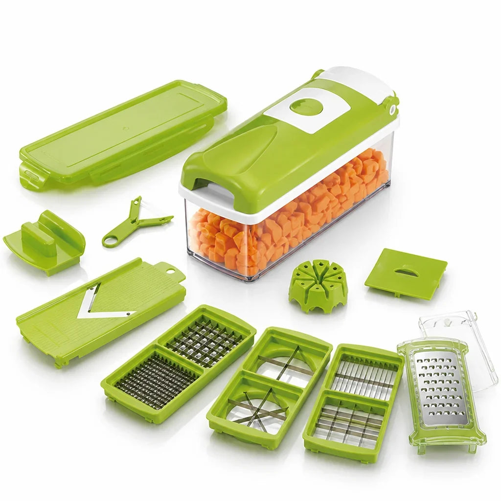 Mandoline Slicer | 8 Interchangeable Rust-Resistant Stainless Blades & Hand Guard | 1.4L Catch Container