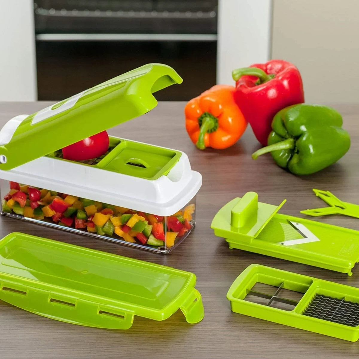 Mandoline Slicer | 8 Interchangeable Rust-Resistant Stainless Blades & Hand Guard | 1.4L Catch Container