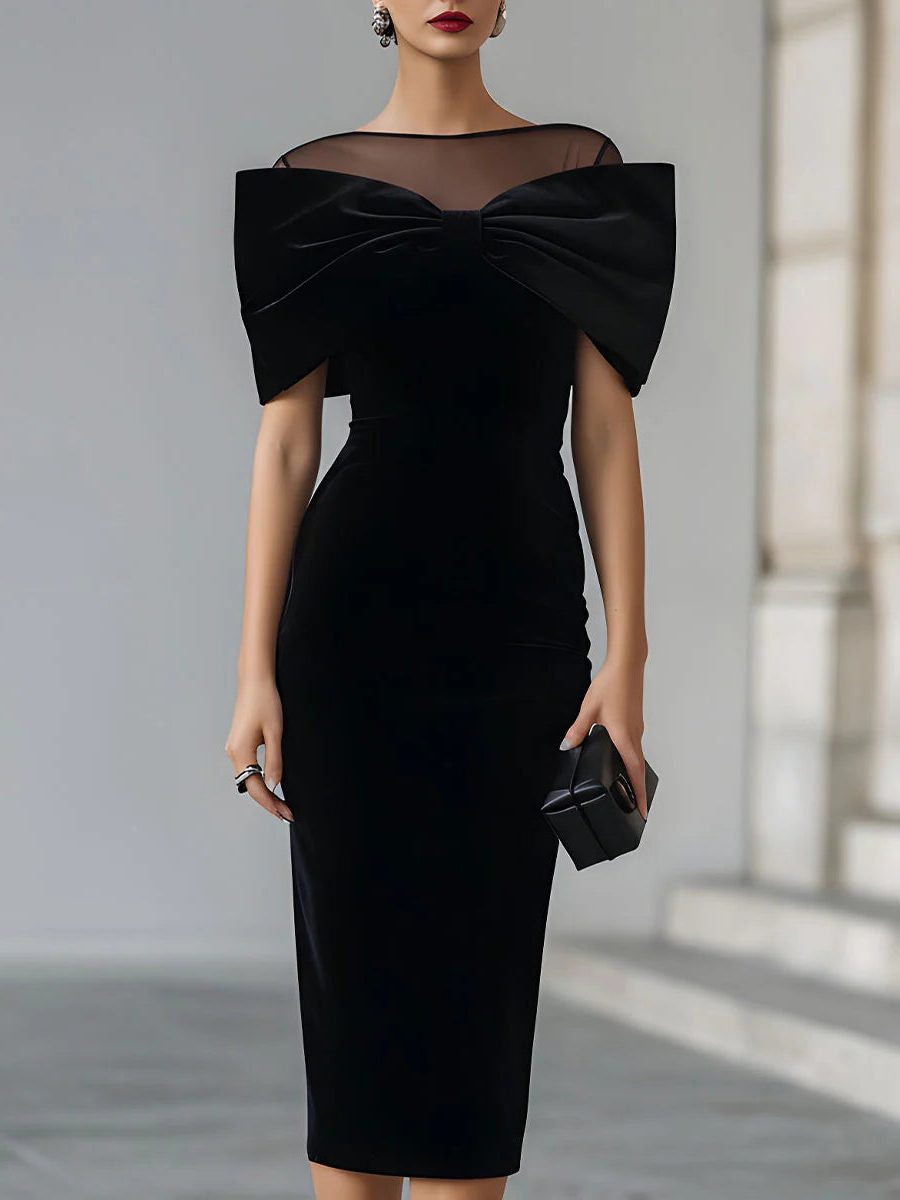 Marc | Women's Velvet Off-Shoulder Midi Dress with Bow