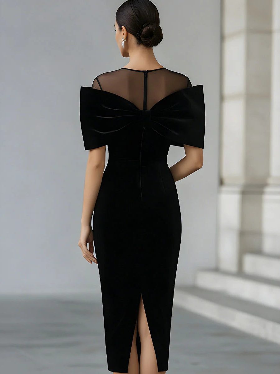Marc | Women's Velvet Off-Shoulder Midi Dress with Bow
