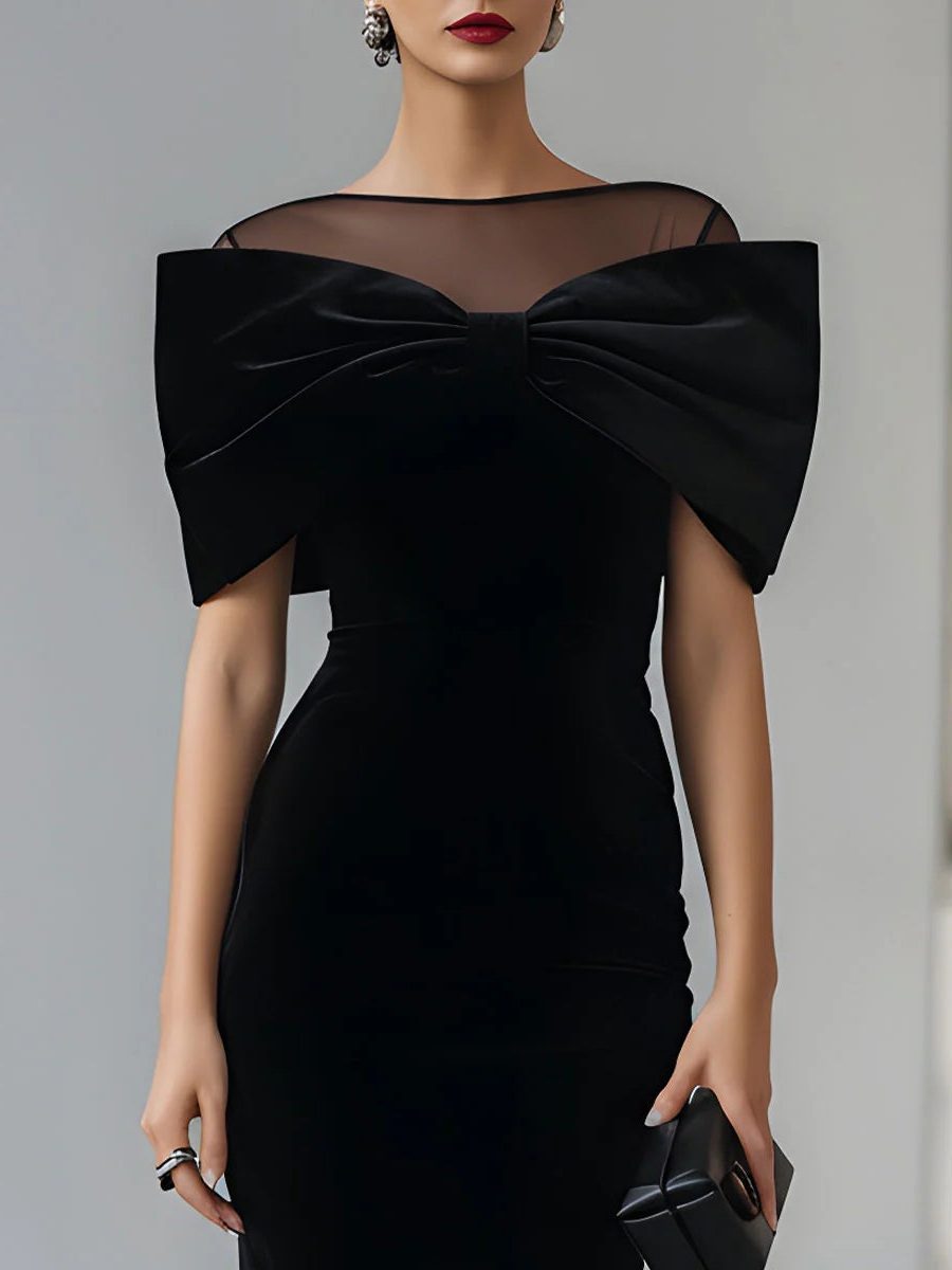 Marc | Women's Velvet Off-Shoulder Midi Dress with Bow