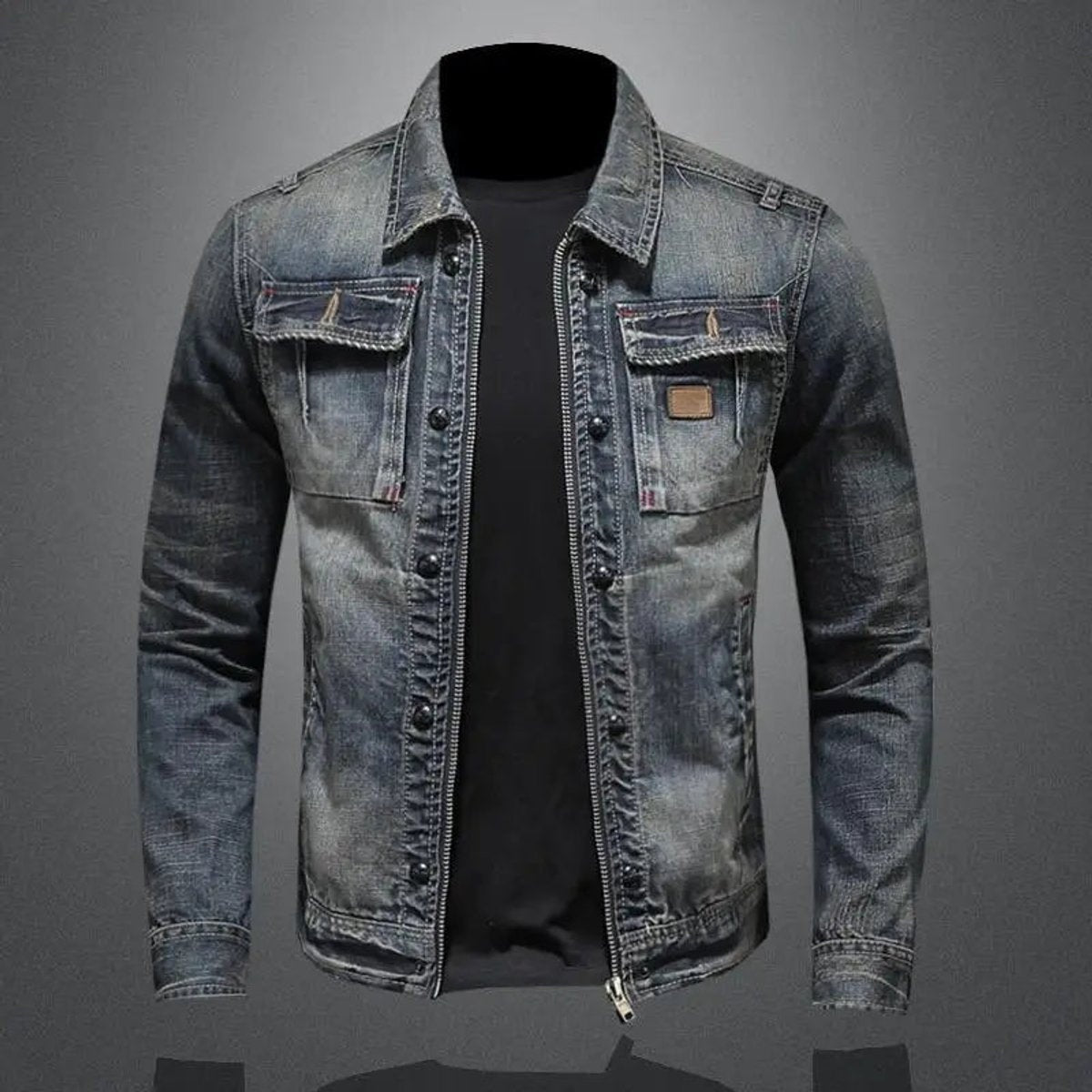 Desmond | Men's Vintage Denim Jacket Double Zipper