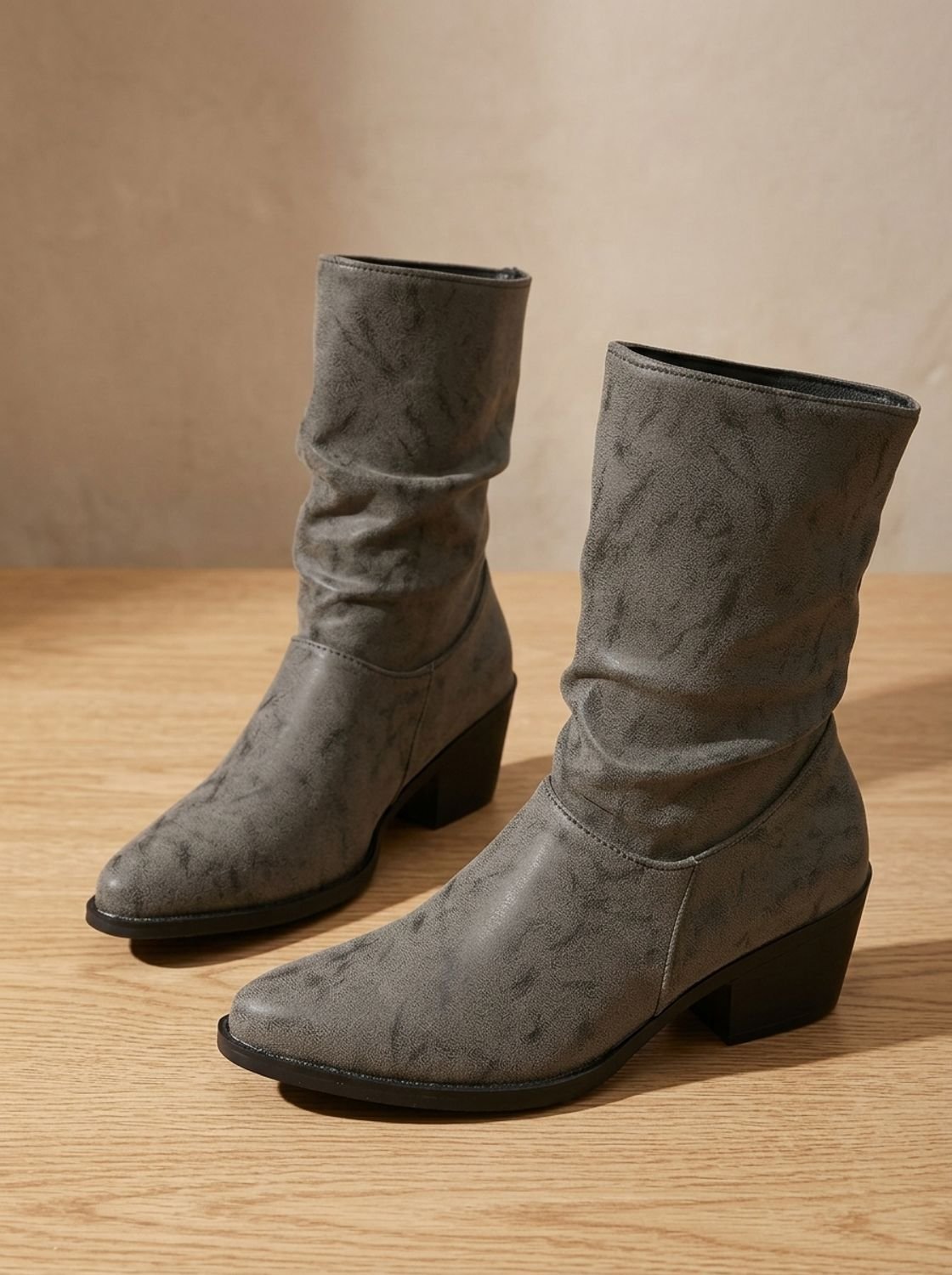Mariana - Women's Ruched Faux-Leather Boots with Block Heel