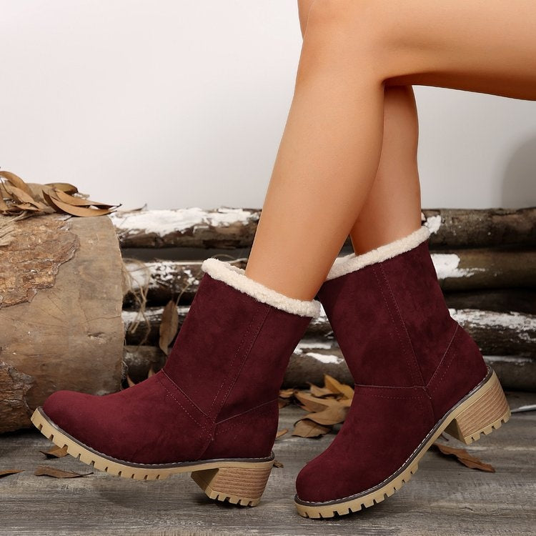 Madelyn | Women's Suede Winter Boots Sherpa Lined Mid Calf