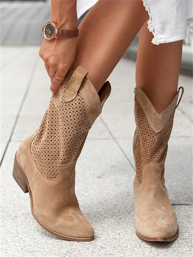 Diana | Women's Mid Calf Western Boots Cutout Zipper