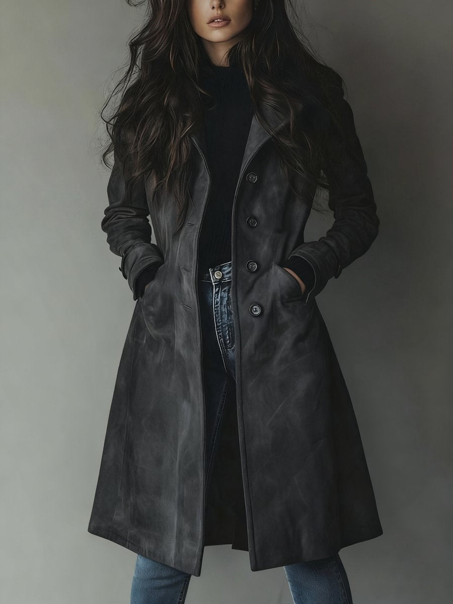 Zoey | Women's Long Suede Trench Coat Double Breasted