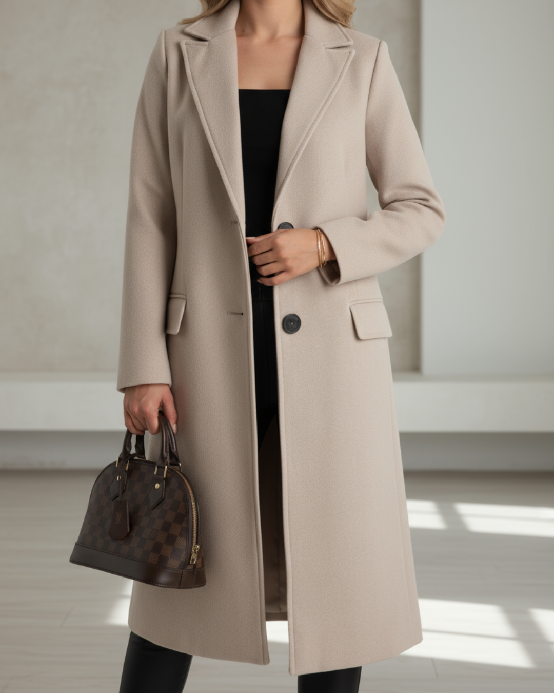 Marjorie - Women's Two-Button Long Overcoat with Notch Collar