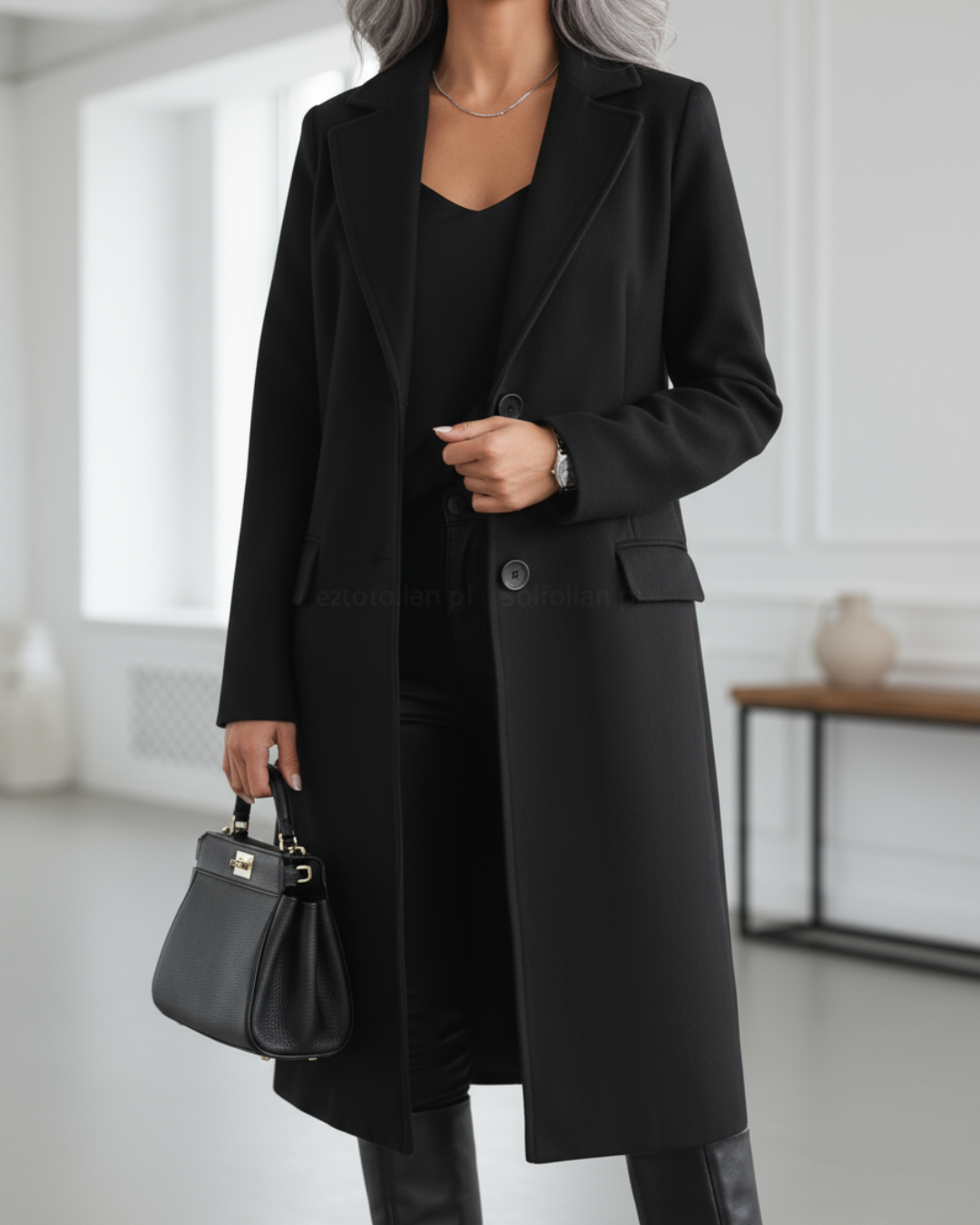 Marjorie - Women's Two-Button Long Overcoat with Notch Collar