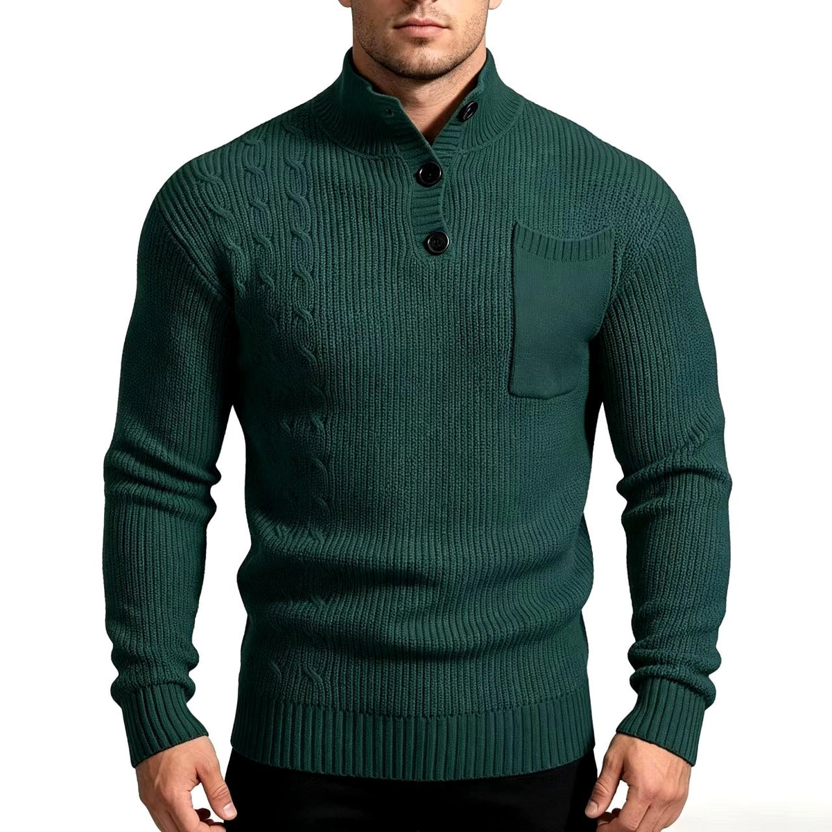Mark - Men's Cable Knit Button Neck Sweater
