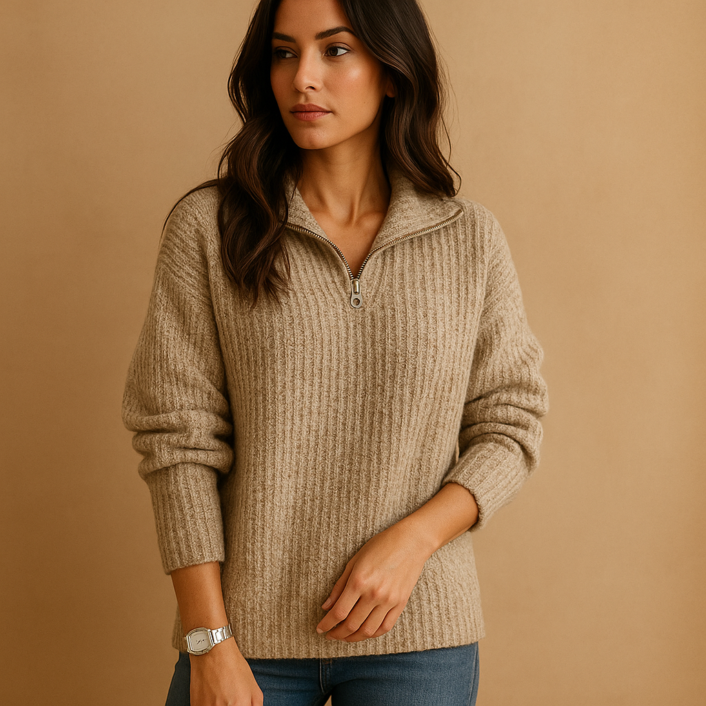 Ida | Half-Zip Ribbed Sweater