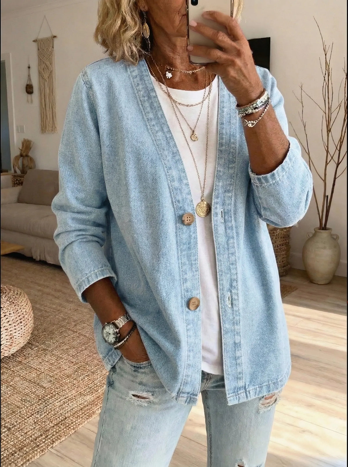 Marlene - Women's Denim Button Coat