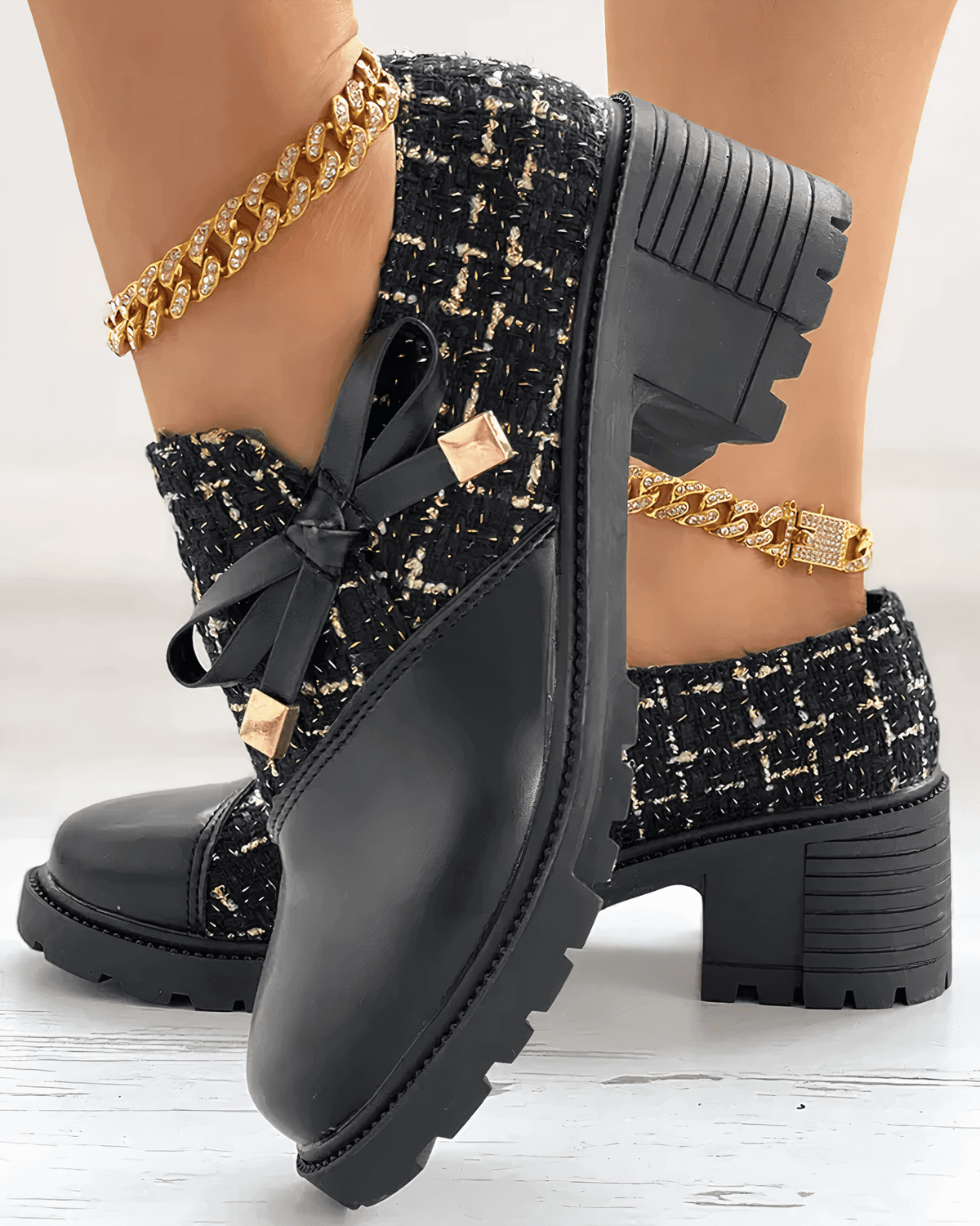 Marlene - Women's Lug-Sole Platform Booties with Textured Knit Upper