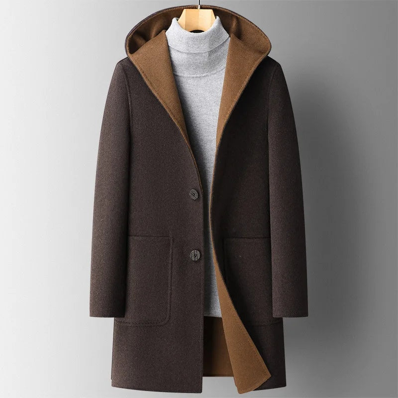 Xavier | Men's Hooded Wool Blend Coat Double Faced Winter Overcoat