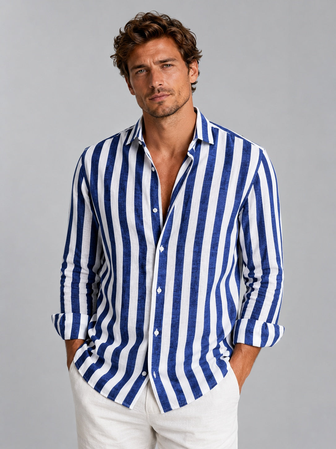 Men's Striped Long Sleeve Linen Shirt | Graham