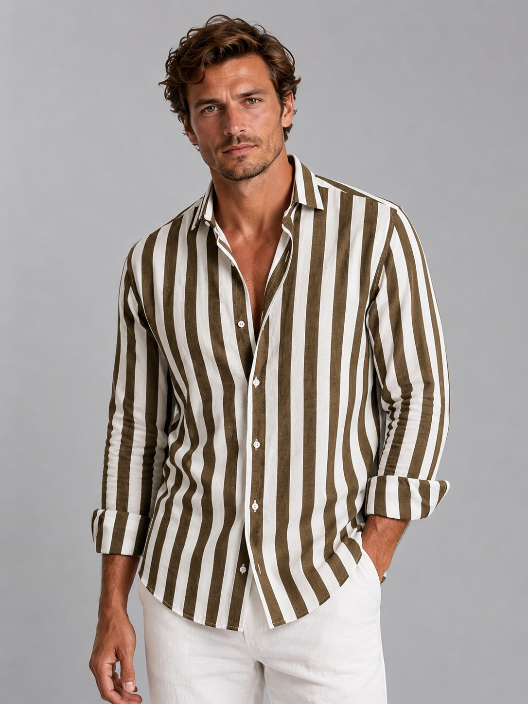 Men's Striped Long Sleeve Linen Shirt | Graham