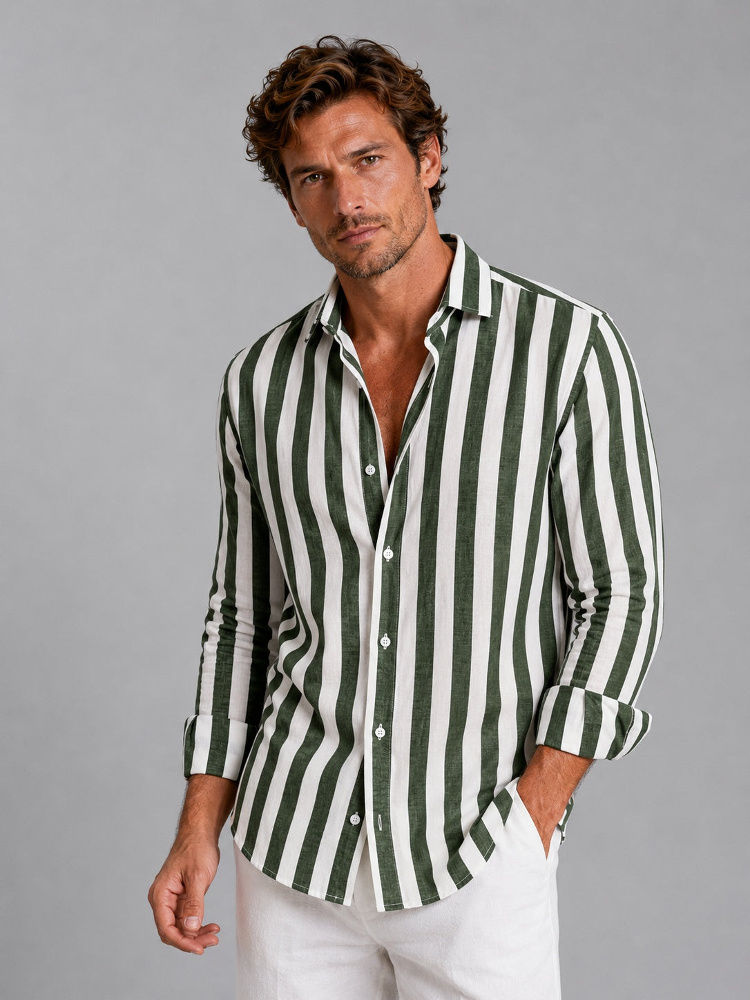 Men's Striped Long Sleeve Linen Shirt | Graham