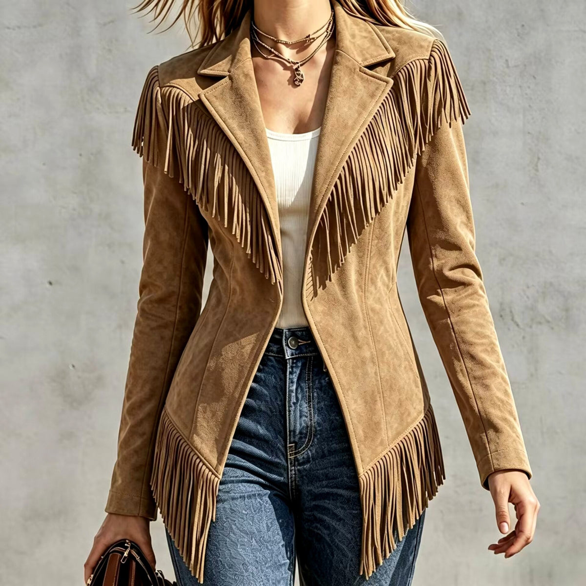 Maureen - Women's Suede Fringe Blazer Jacket