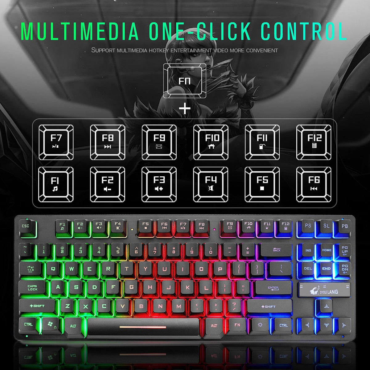 Mechanical Gaming Keyboard Compact 87-Key Tenkeyless Wired Rgb