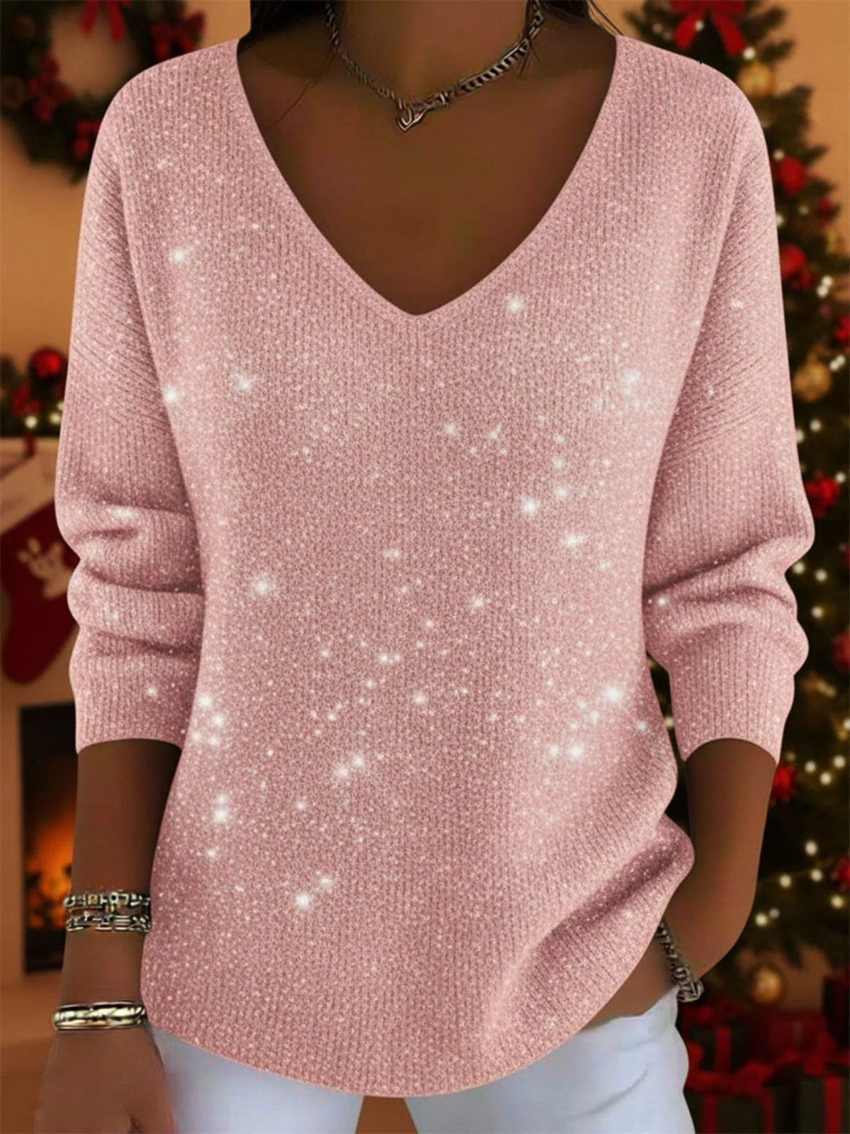 Melisende | Women's Glitter Jumper with V-Neck