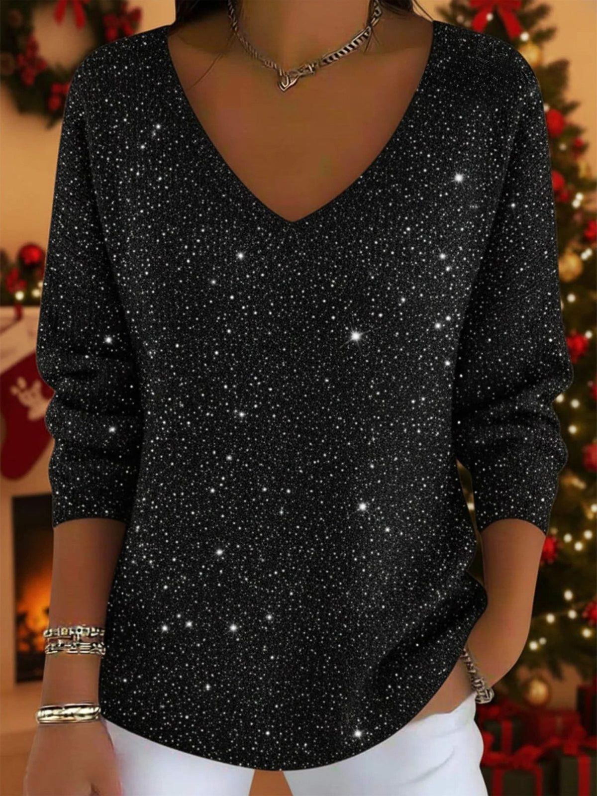Melisende | Women's Glitter Jumper with V-Neck