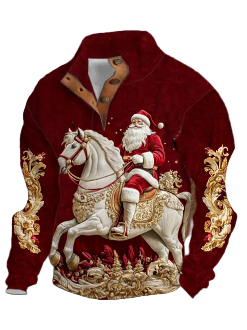 Men's Christmas Sweater with Horse Riding Print