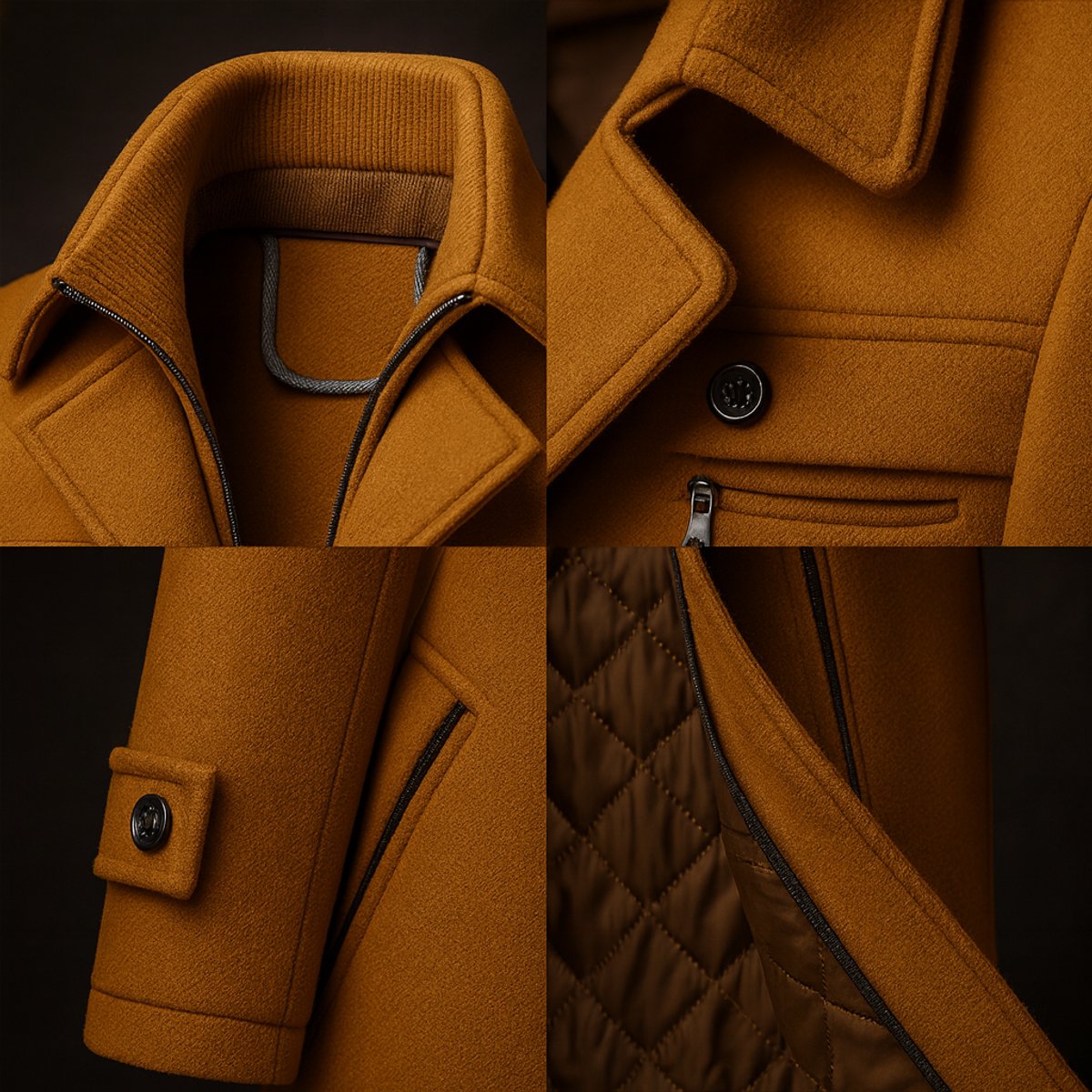Men's Double-Collar Quilted-Lined Wool Overcoat