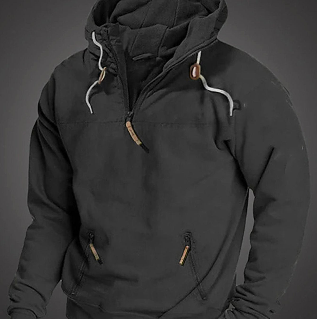 Men's Long Sleeve Half-Zip Drawstring Hooded Sweatshirt
