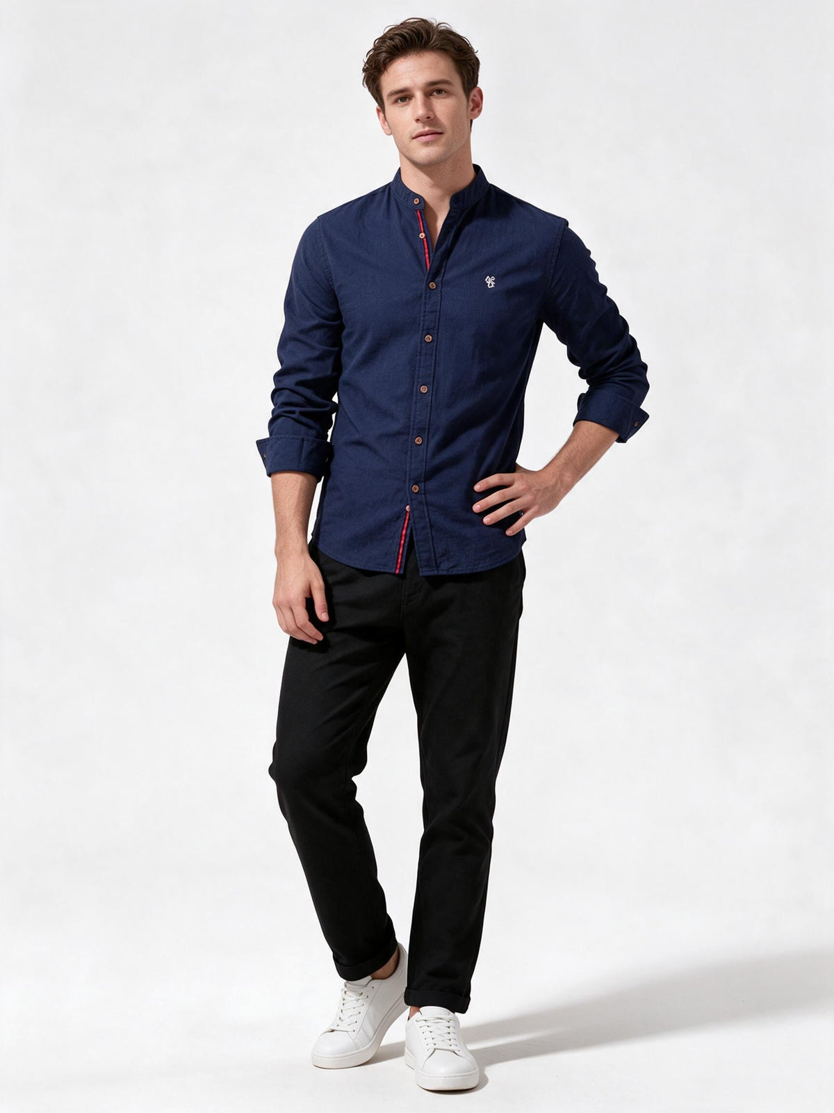 Men's Long-Sleeve Shirt with Stand Collar