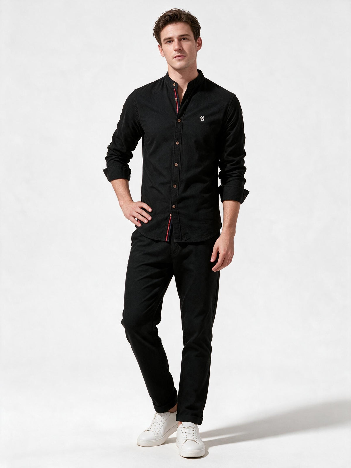 Men's Long-Sleeve Shirt with Stand Collar